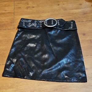 Black Faux Leather Mini Skirt with Belt